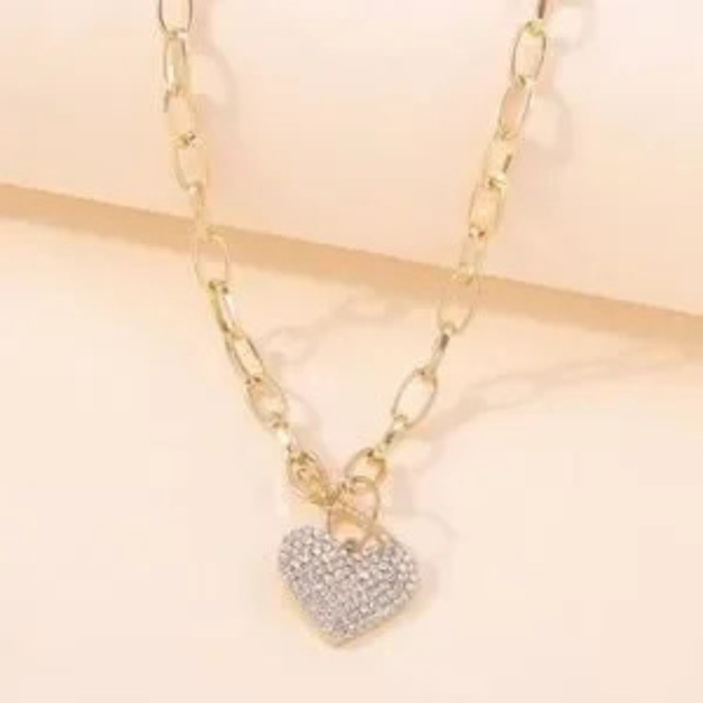 Rhinestone heart Chain Toggle Vday Valentines Day Necklace - Picture 4 of 5